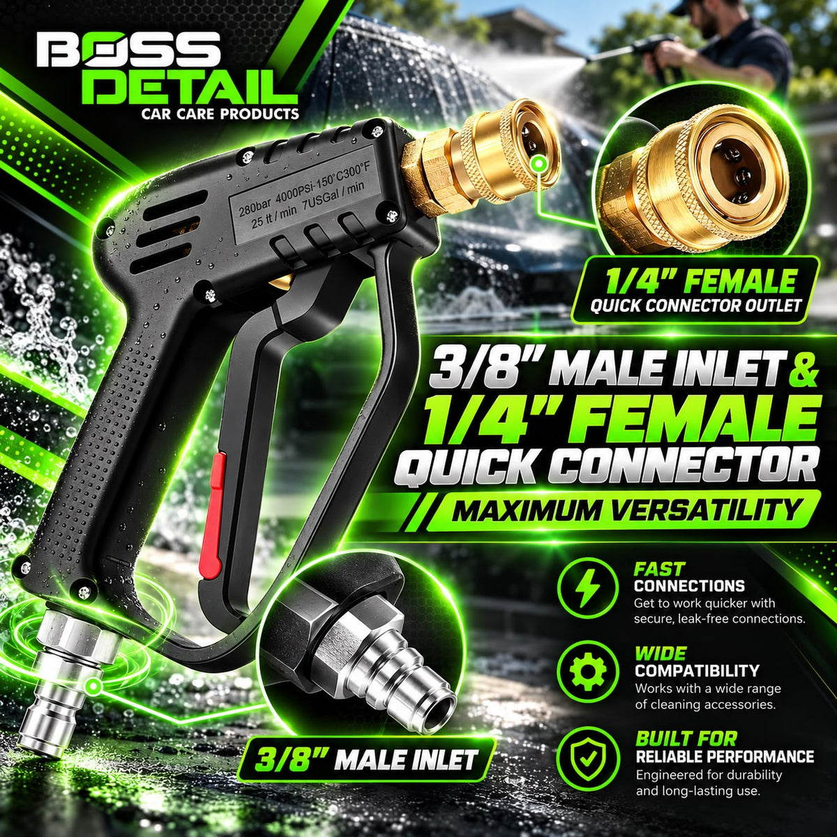 High Pressure Washer Water Gun, Quick Connect 3/8"